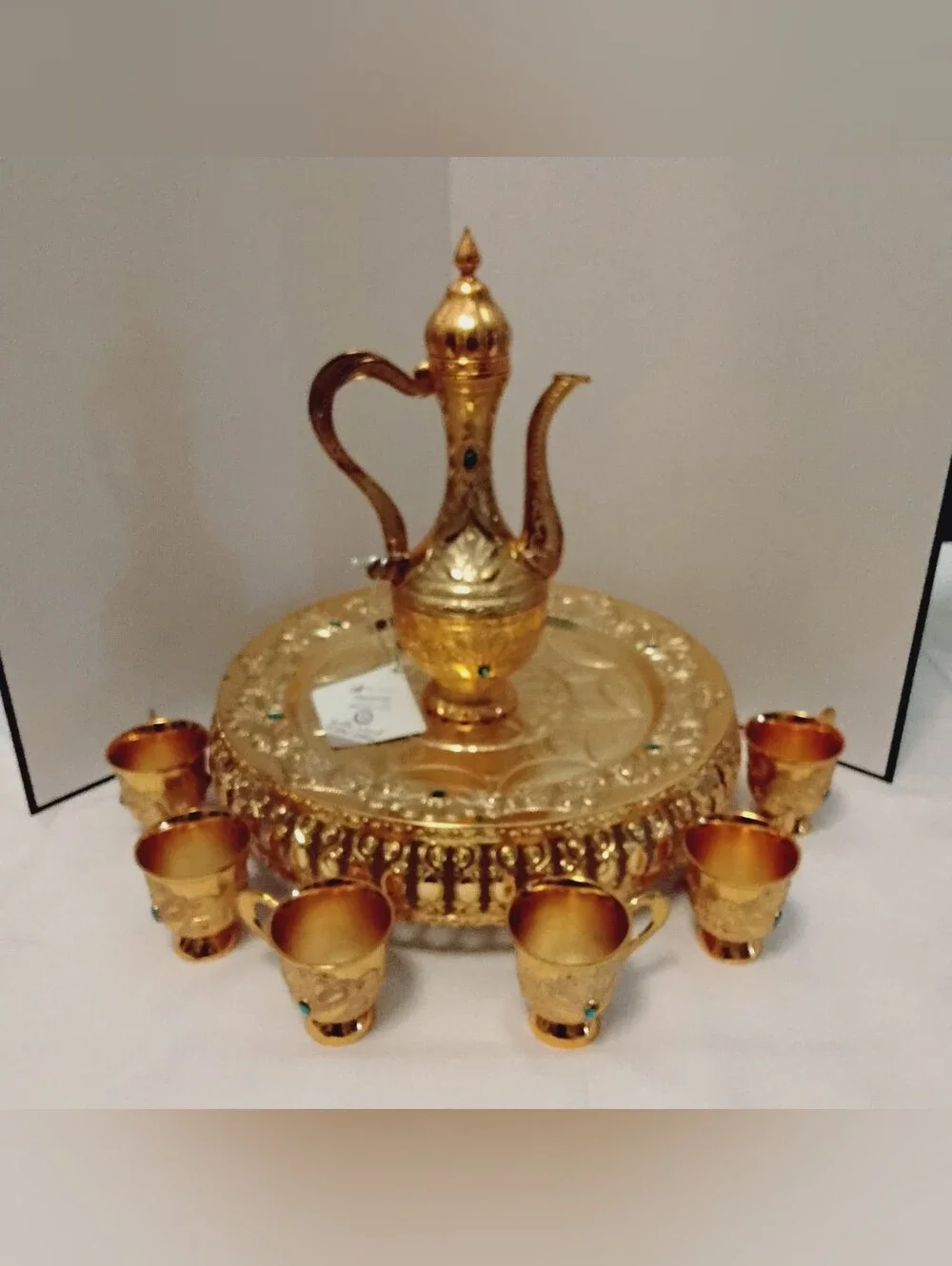 Decorative Gold Turkish Coffee Set with Serving Tray - EUC